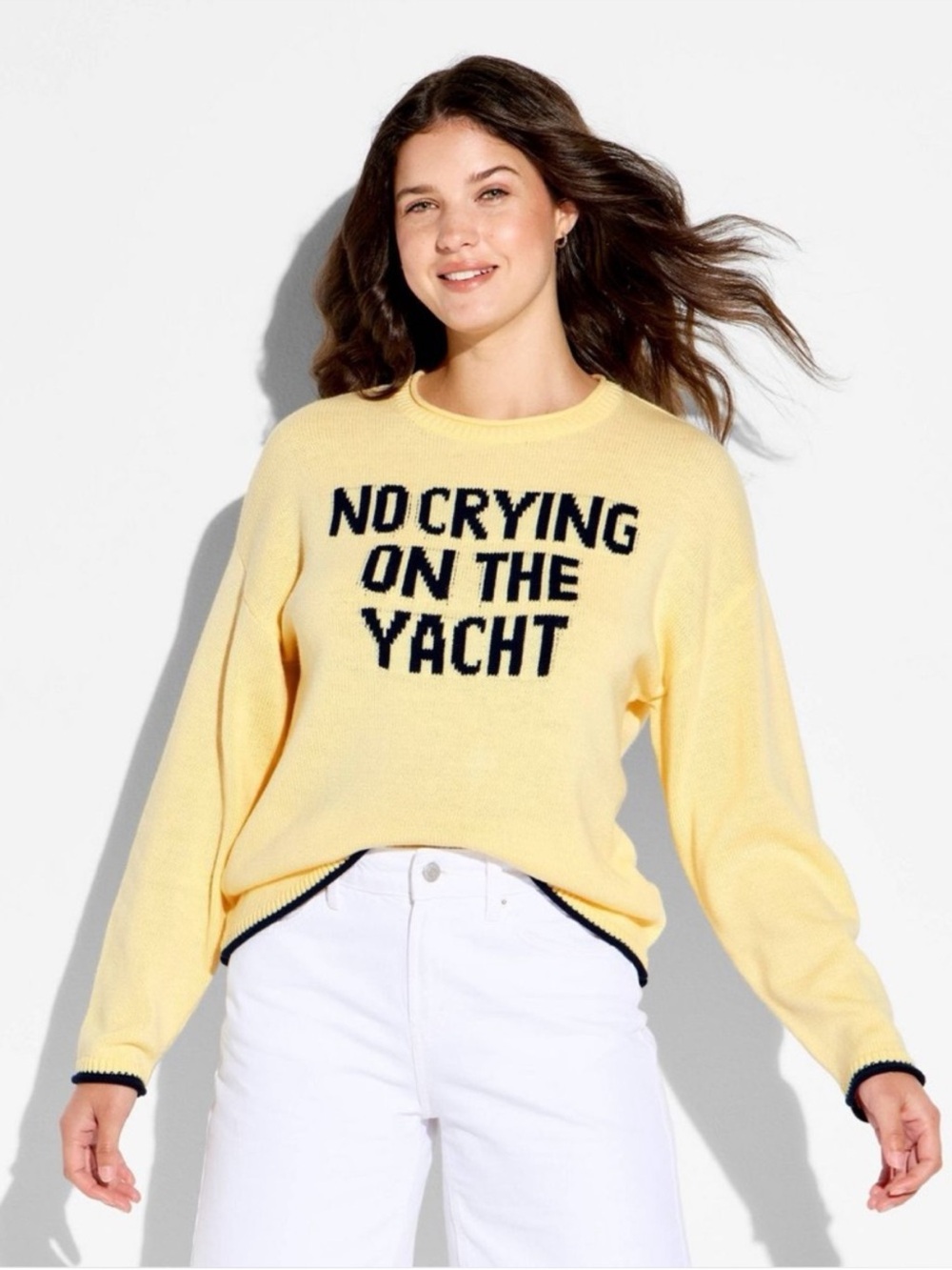 No Crying On The Yacht Yellow Graphic Sweater - Wild Fable NWT L